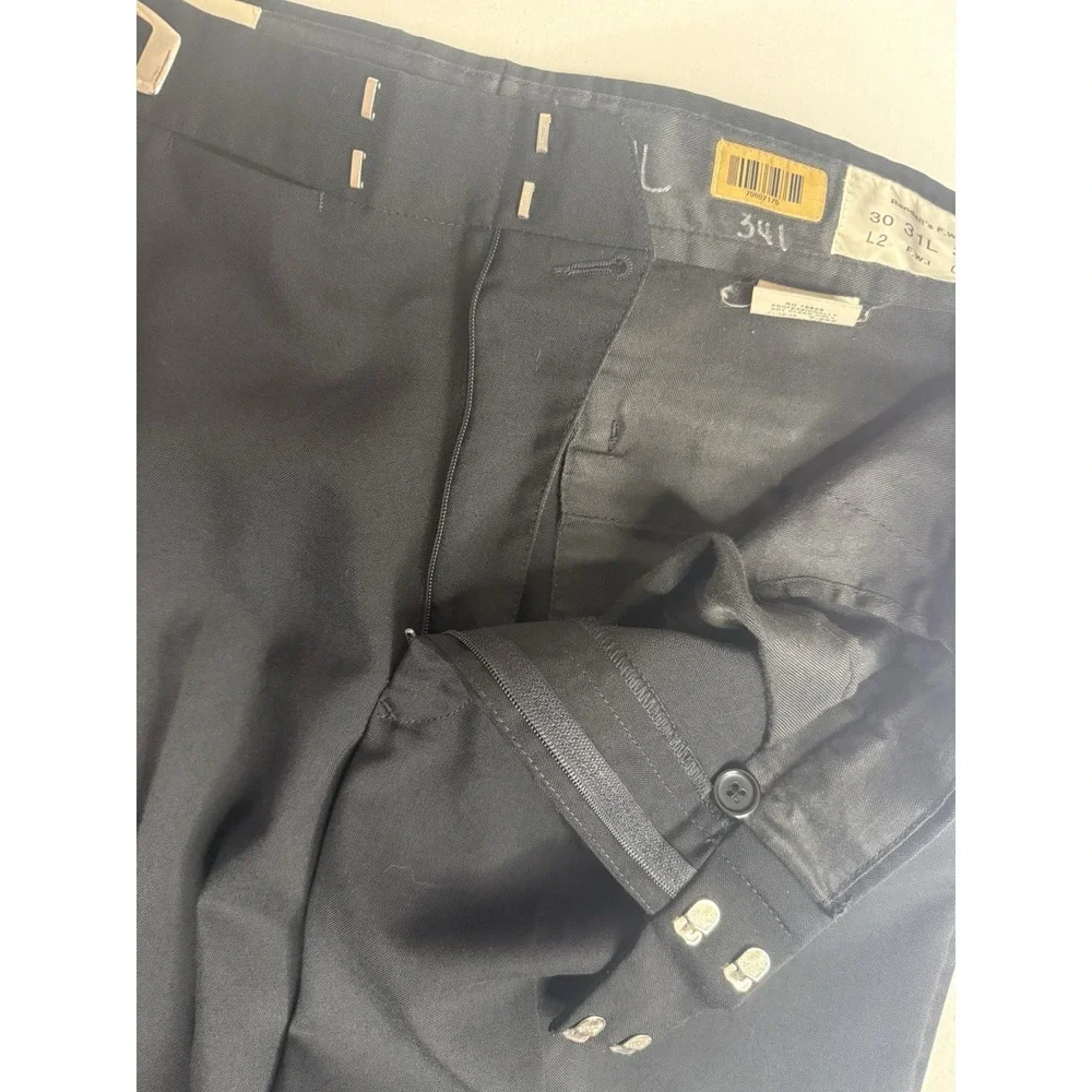 Vntg Jean Yves Mens Black Tuxedo Pants 31L Adjustable Metal Buckle 100% Wool Y2K